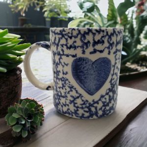 Gibson Housewares Ceramic Porcelain Blue & White Heart Waves 11oz Mug Cup